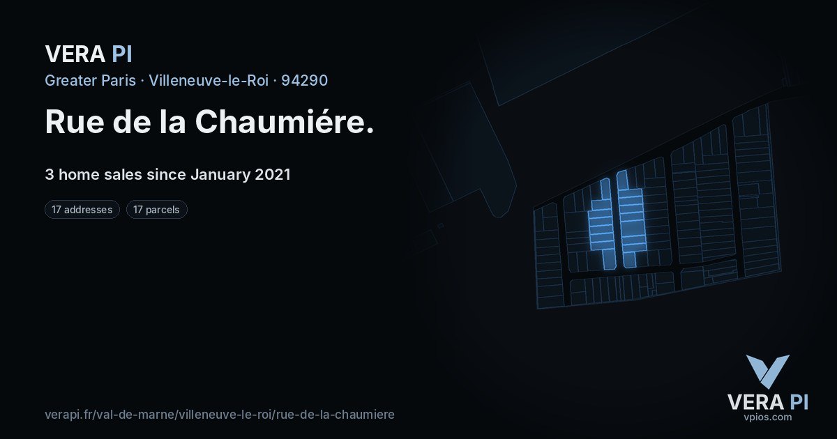 Rue de la Chaumiére, Villeneuve-le-Roi at night – every parcel coloured by the prices around it, the street's own parcels lit