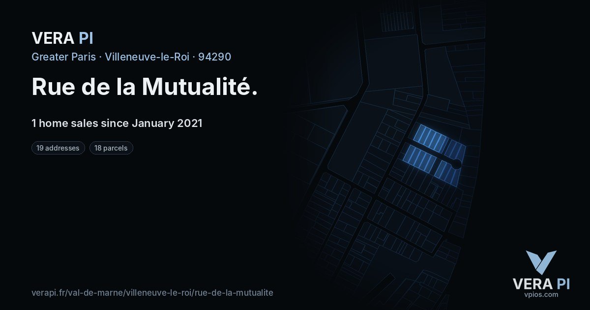 Rue de la Mutualité, Villeneuve-le-Roi at night – every parcel coloured by the prices around it, the street's own parcels lit
