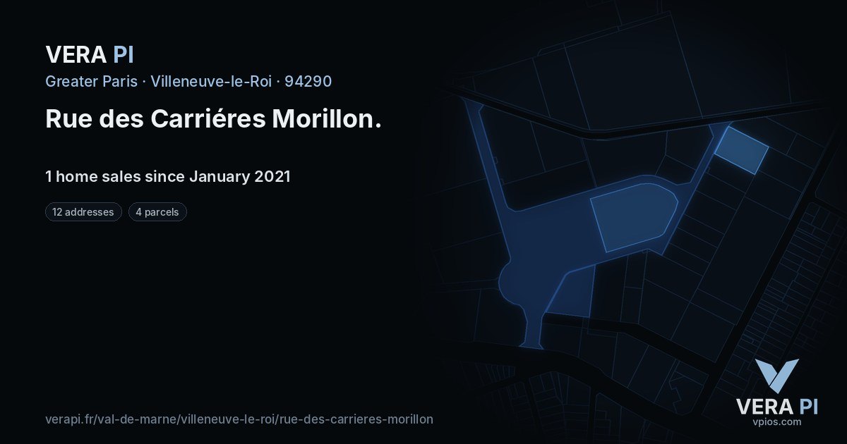 Rue des Carriéres Morillon, Villeneuve-le-Roi at night – every parcel coloured by the prices around it, the street's own parcels lit