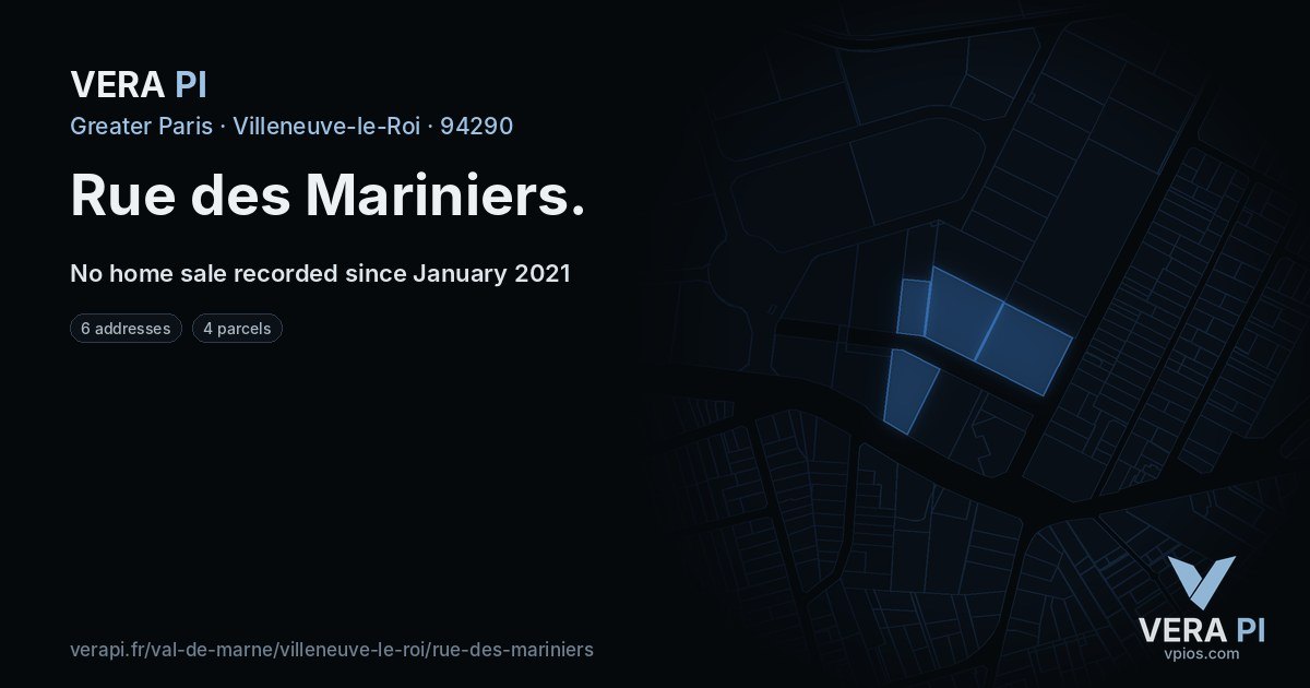 Rue des Mariniers, Villeneuve-le-Roi at night – every parcel coloured by the prices around it, the street's own parcels lit