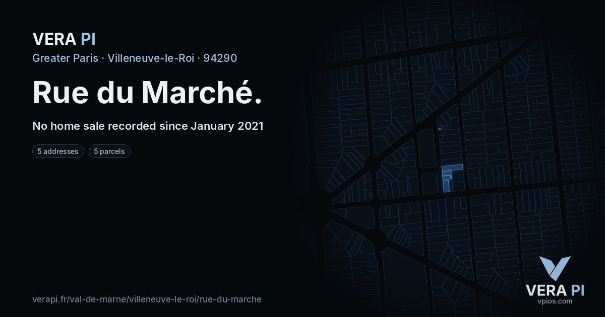 Rue du Marché, Villeneuve-le-Roi at night – every parcel coloured by the prices around it, the street's own parcels lit