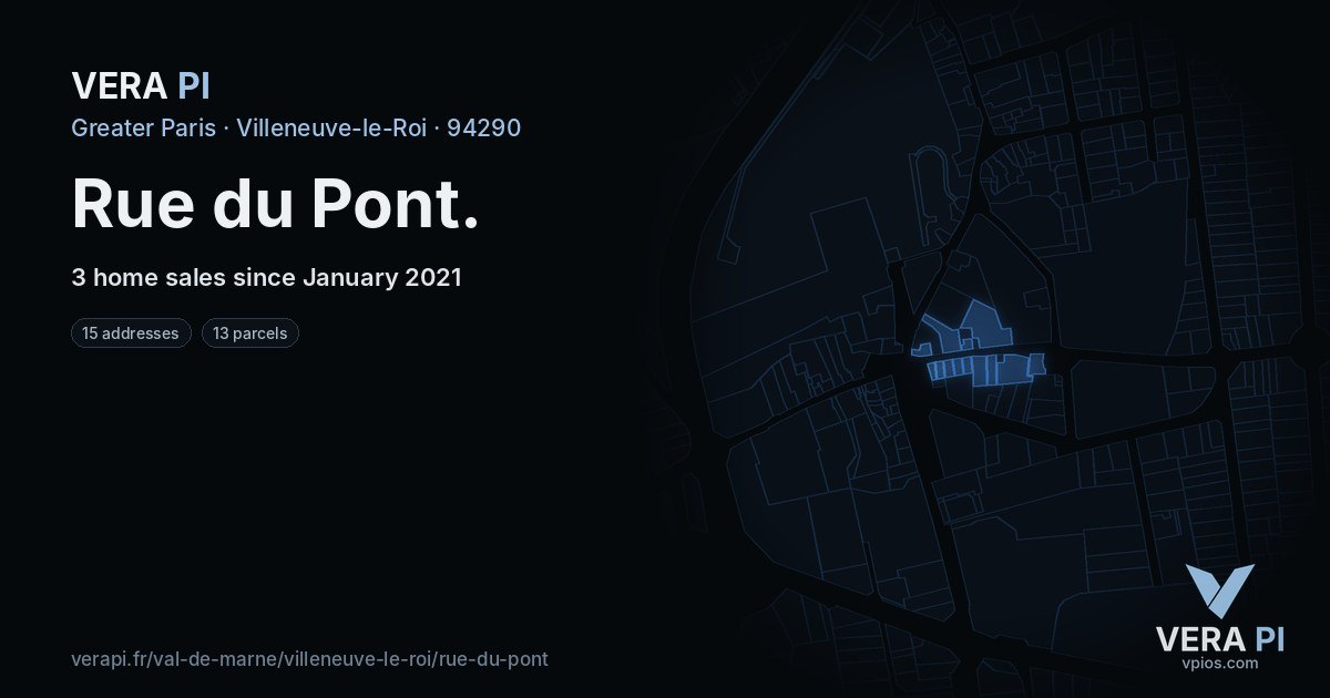 Rue du Pont, Villeneuve-le-Roi at night – every parcel coloured by the prices around it, the street's own parcels lit