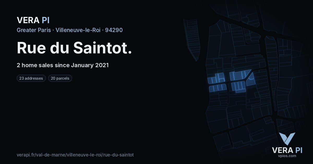 Rue du Saintot, Villeneuve-le-Roi at night – every parcel coloured by the prices around it, the street's own parcels lit