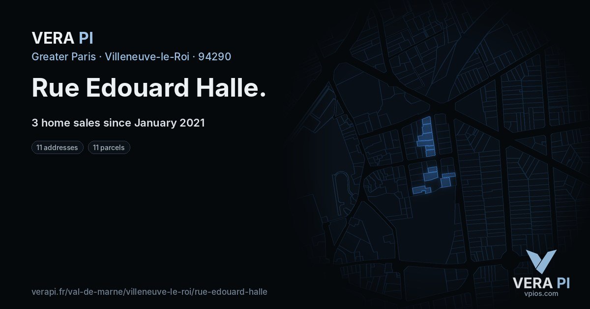 Rue Edouard Halle, Villeneuve-le-Roi at night – every parcel coloured by the prices around it, the street's own parcels lit