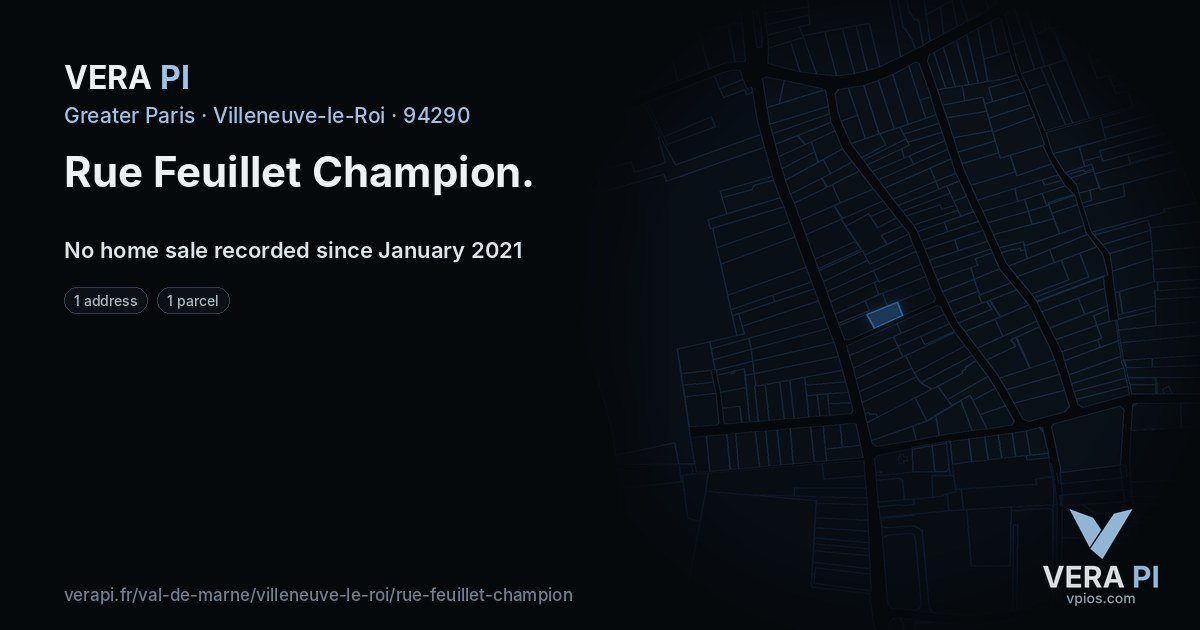 Rue Feuillet Champion, Villeneuve-le-Roi at night – every parcel coloured by the prices around it, the street's own parcels lit
