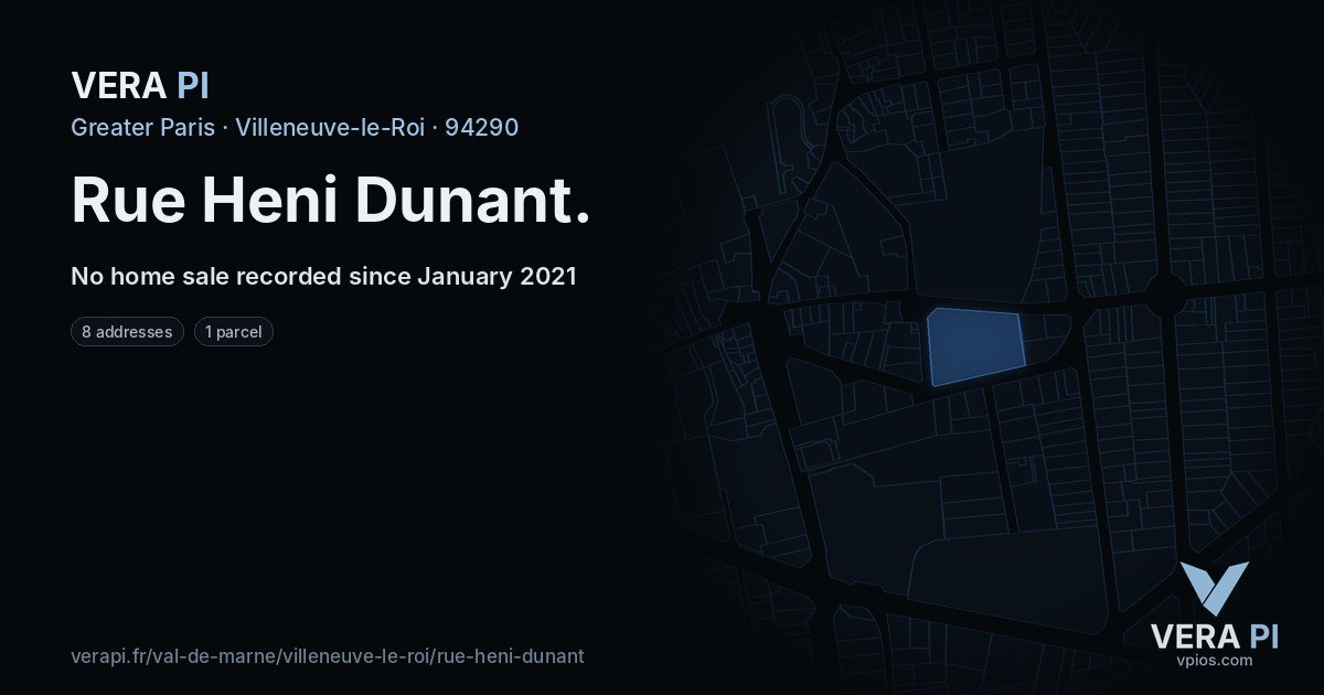 Rue Heni Dunant, Villeneuve-le-Roi at night – every parcel coloured by the prices around it, the street's own parcels lit