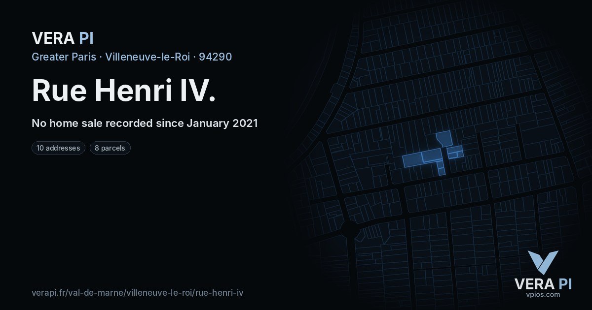 Rue Henri IV, Villeneuve-le-Roi at night – every parcel coloured by the prices around it, the street's own parcels lit