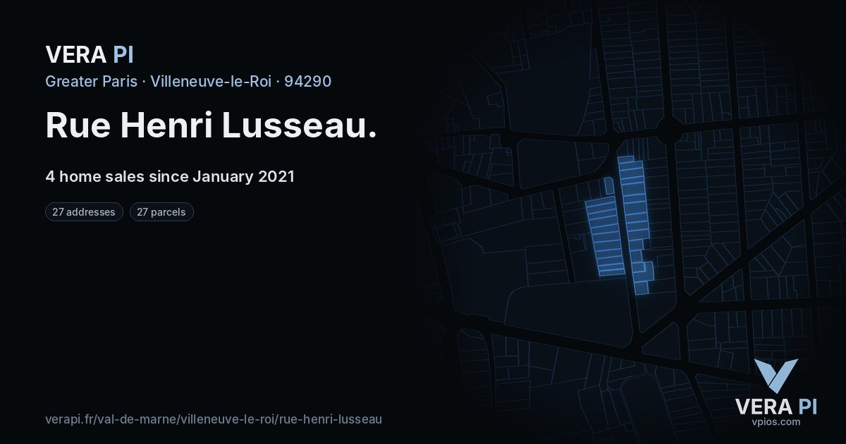 Rue Henri Lusseau, Villeneuve-le-Roi at night – every parcel coloured by the prices around it, the street's own parcels lit
