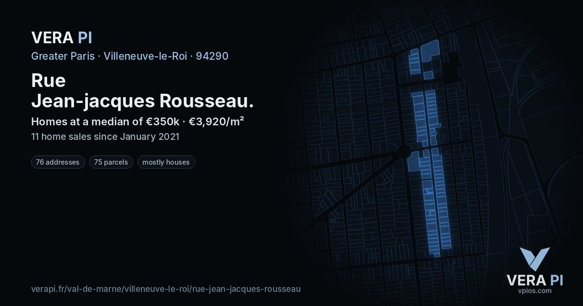 Rue Jean-jacques Rousseau, Villeneuve-le-Roi at night – every parcel coloured by the prices around it, the street's own parcels lit