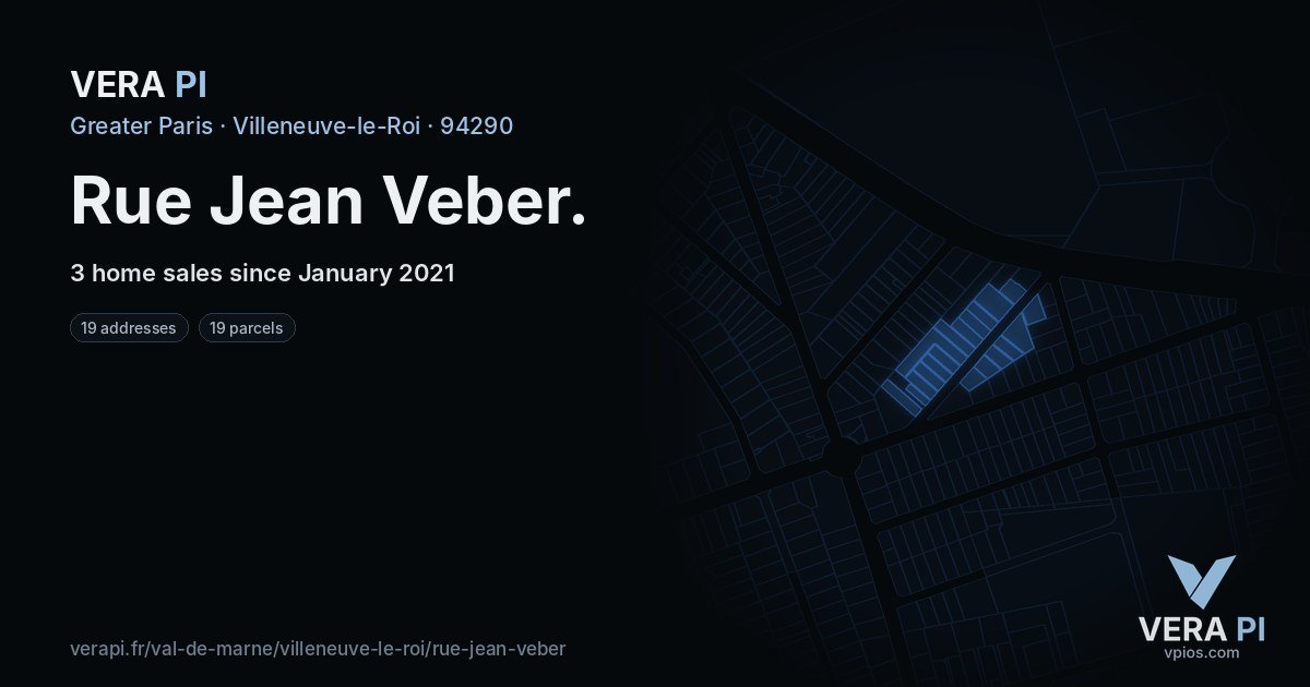 Rue Jean Veber, Villeneuve-le-Roi at night – every parcel coloured by the prices around it, the street's own parcels lit