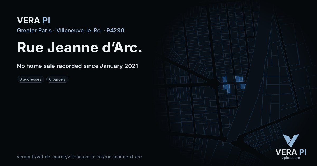 Rue Jeanne d’Arc, Villeneuve-le-Roi at night – every parcel coloured by the prices around it, the street's own parcels lit