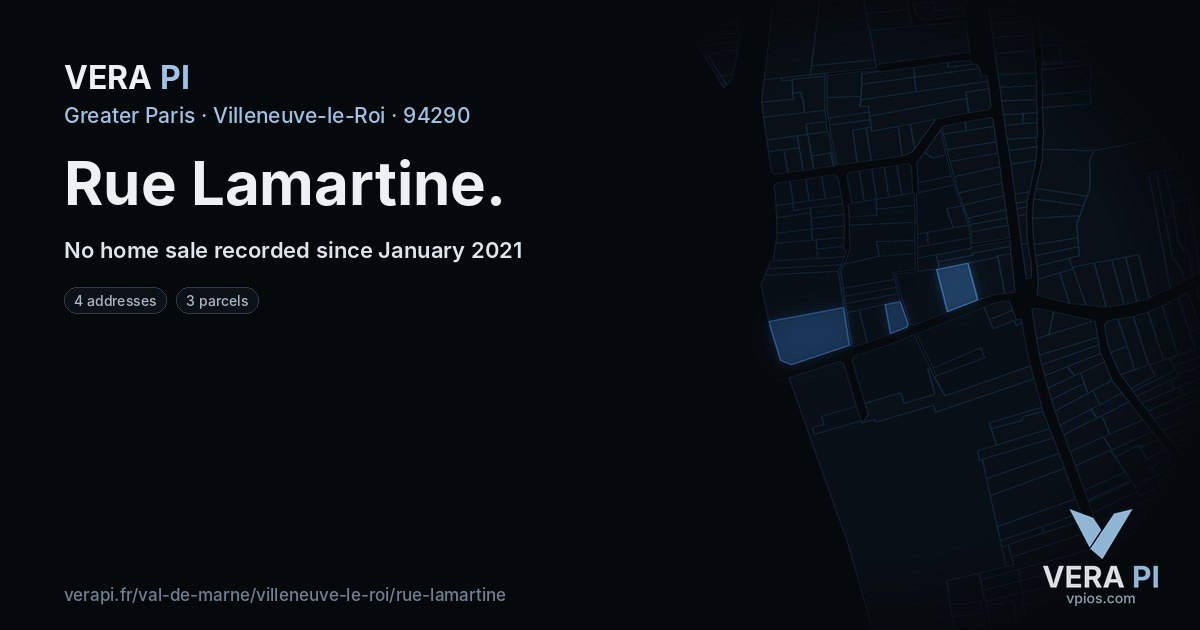 Rue Lamartine, Villeneuve-le-Roi at night – every parcel coloured by the prices around it, the street's own parcels lit