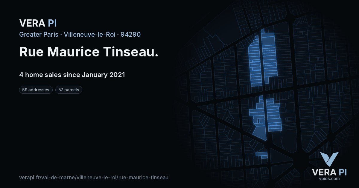 Rue Maurice Tinseau, Villeneuve-le-Roi at night – every parcel coloured by the prices around it, the street's own parcels lit