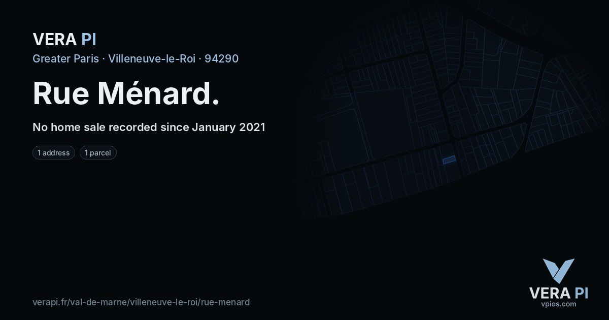 Rue Ménard, Villeneuve-le-Roi at night – every parcel coloured by the prices around it, the street's own parcels lit