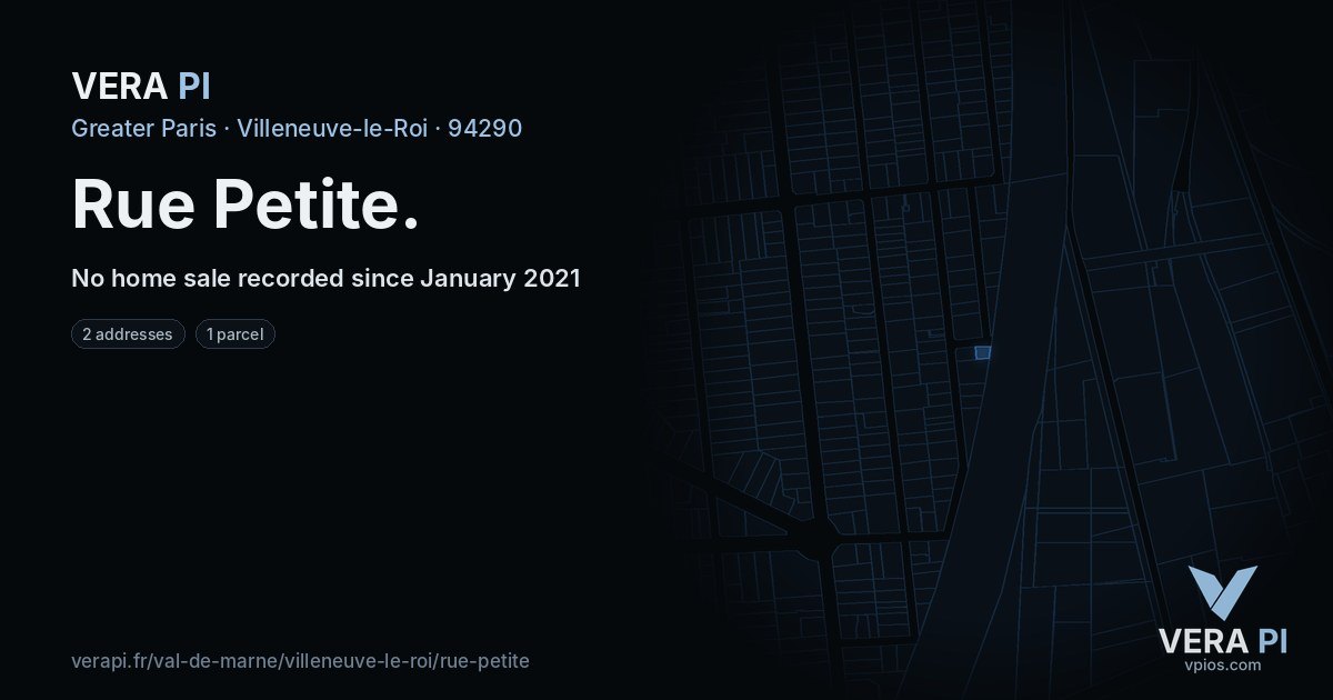 Rue Petite, Villeneuve-le-Roi at night – every parcel coloured by the prices around it, the street's own parcels lit