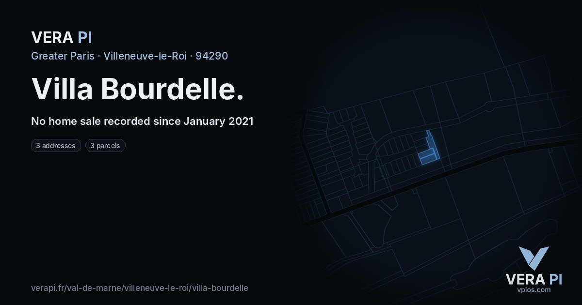 Villa Bourdelle, Villeneuve-le-Roi at night – every parcel coloured by the prices around it, the street's own parcels lit