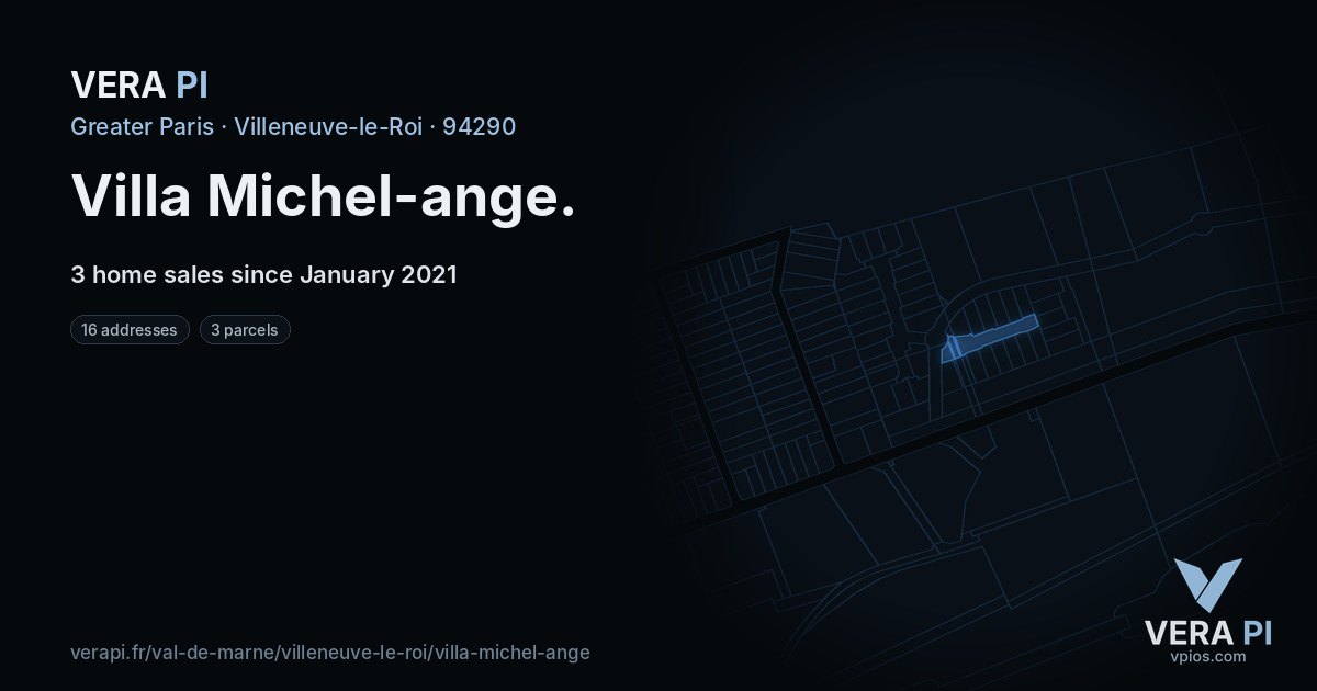 Villa Michel-ange, Villeneuve-le-Roi at night – every parcel coloured by the prices around it, the street's own parcels lit