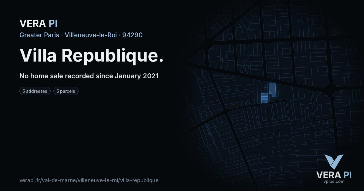 Villa Republique, Villeneuve-le-Roi at night – every parcel coloured by the prices around it, the street's own parcels lit