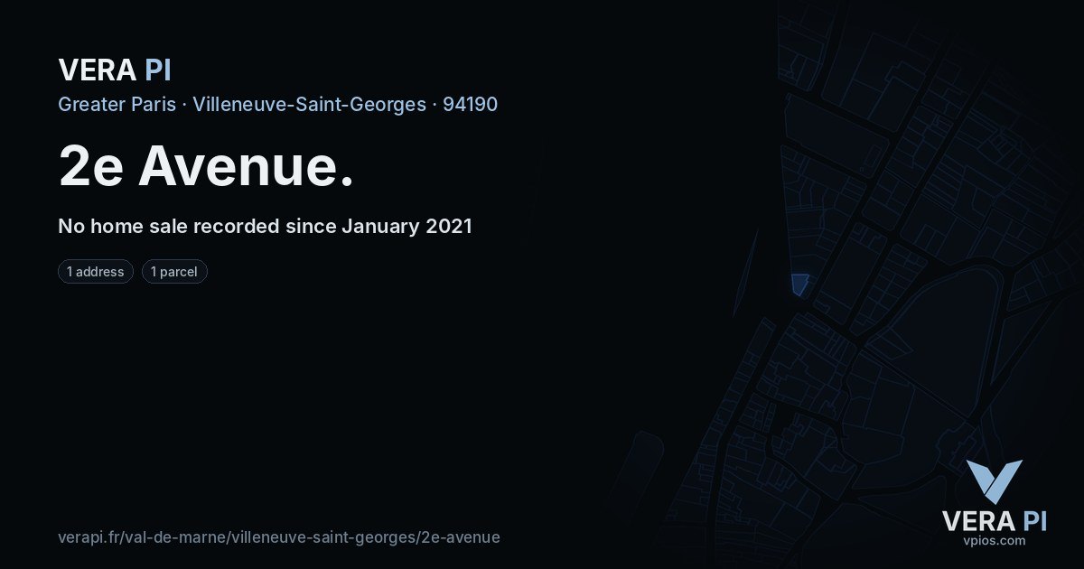 2e Avenue, Villeneuve-Saint-Georges at night – every parcel coloured by the prices around it, the street's own parcels lit