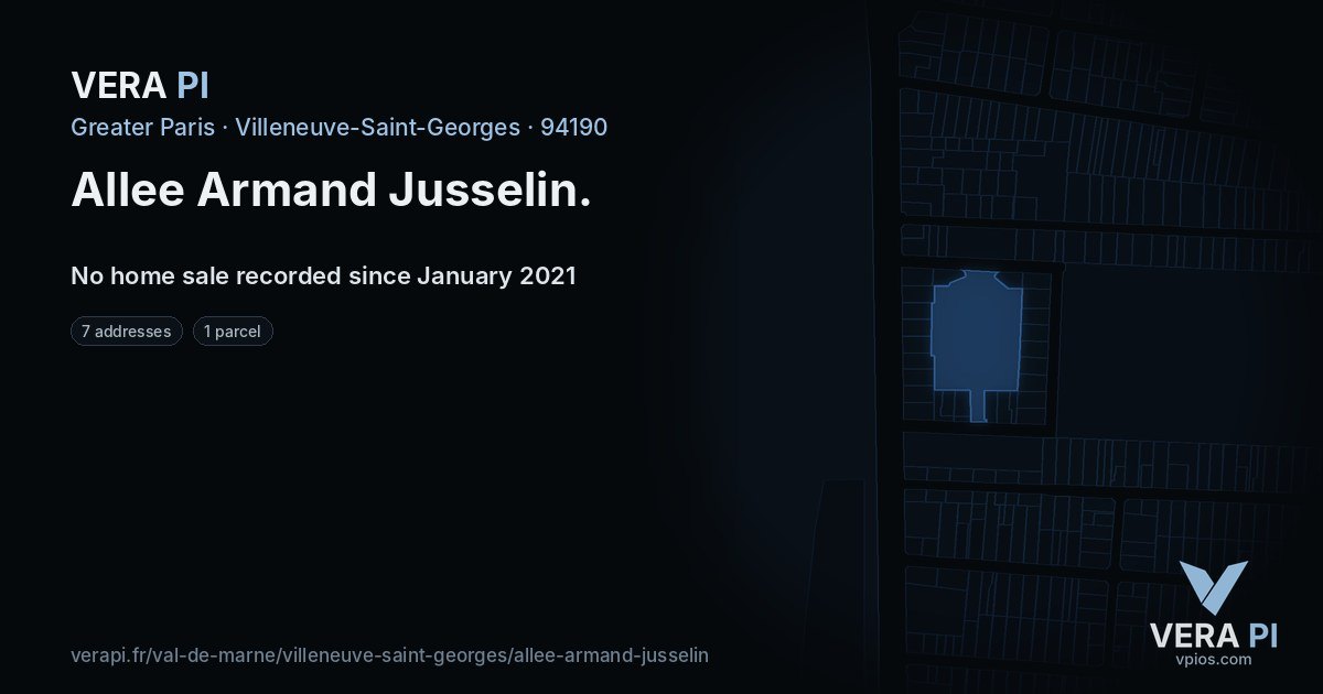 Allee Armand Jusselin, Villeneuve-Saint-Georges at night – every parcel coloured by the prices around it, the street's own parcels lit