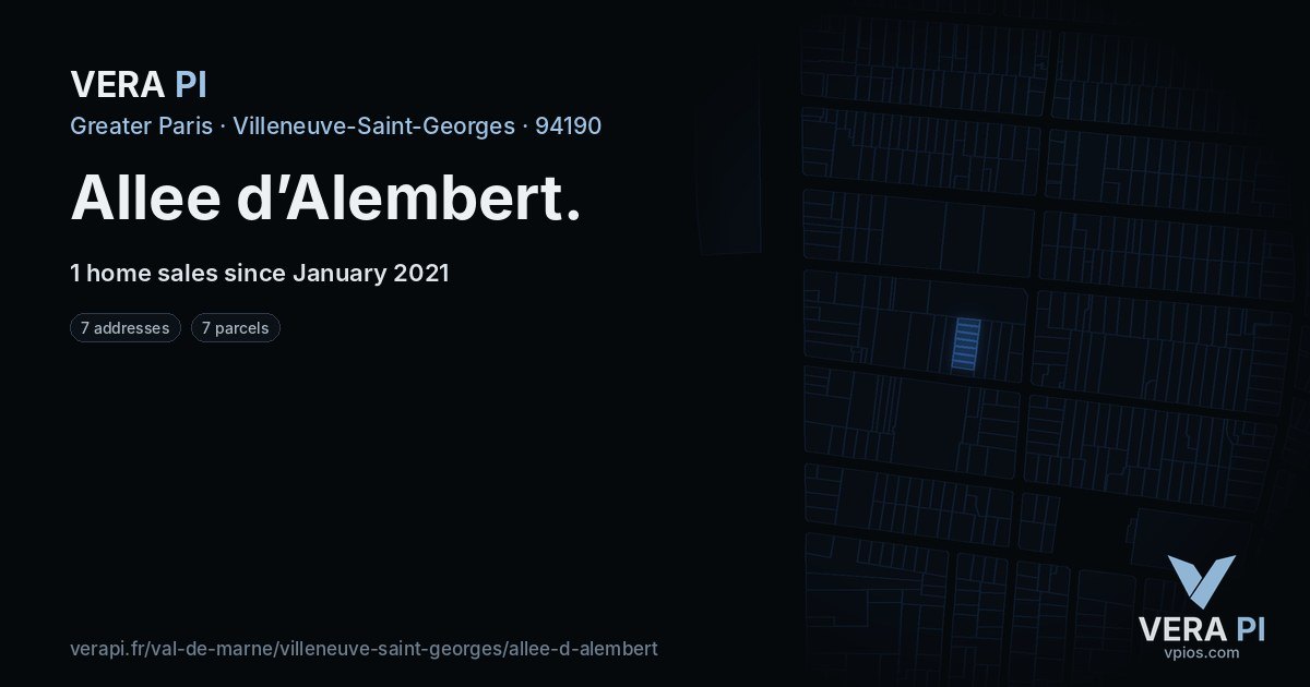 Allee d’Alembert, Villeneuve-Saint-Georges at night – every parcel coloured by the prices around it, the street's own parcels lit
