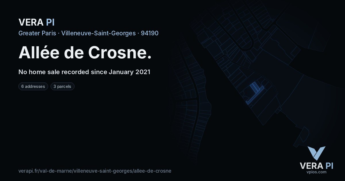 Allée de Crosne, Villeneuve-Saint-Georges at night – every parcel coloured by the prices around it, the street's own parcels lit