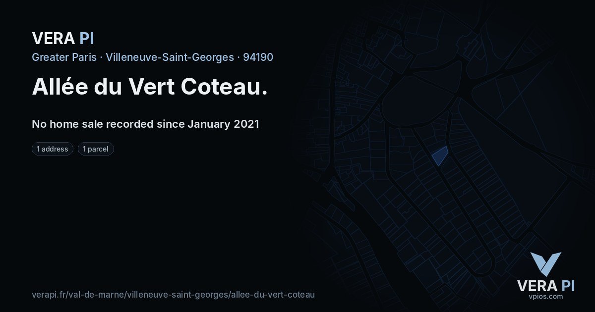 Allée du Vert Coteau, Villeneuve-Saint-Georges at night – every parcel coloured by the prices around it, the street's own parcels lit