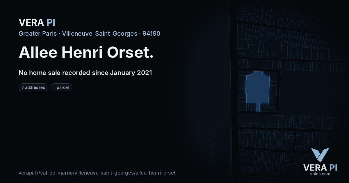 Allee Henri Orset, Villeneuve-Saint-Georges at night – every parcel coloured by the prices around it, the street's own parcels lit
