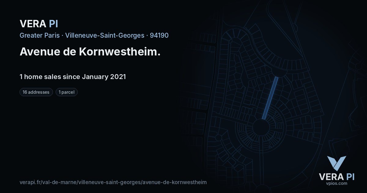 Avenue de Kornwestheim, Villeneuve-Saint-Georges at night – every parcel coloured by the prices around it, the street's own parcels lit