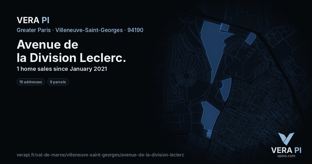 Avenue de la Division Leclerc, Villeneuve-Saint-Georges at night – every parcel coloured by the prices around it, the street's own parcels lit