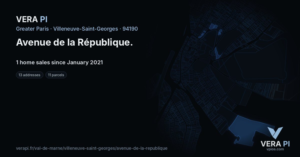 Avenue de la République, Villeneuve-Saint-Georges at night – every parcel coloured by the prices around it, the street's own parcels lit