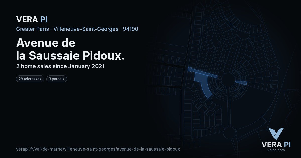 Avenue de la Saussaie Pidoux, Villeneuve-Saint-Georges at night – every parcel coloured by the prices around it, the street's own parcels lit
