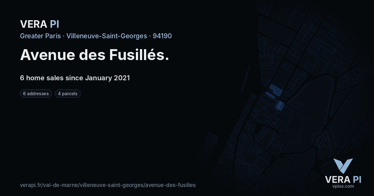 Avenue des Fusillés, Villeneuve-Saint-Georges at night – every parcel coloured by the prices around it, the street's own parcels lit