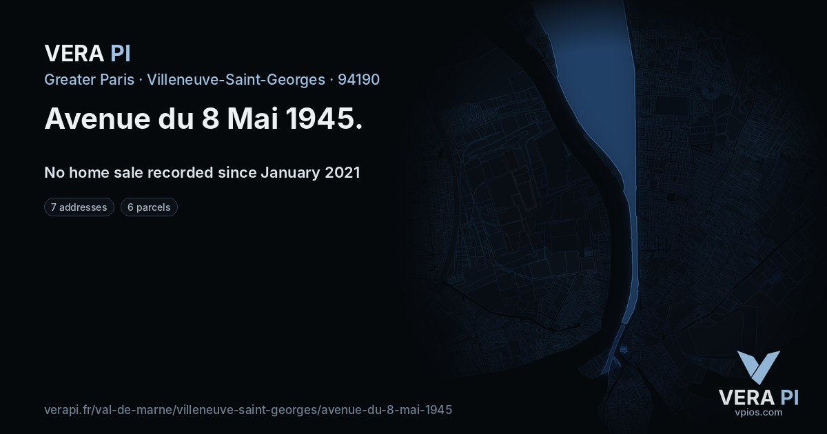 Avenue du 8 Mai 1945, Villeneuve-Saint-Georges at night – every parcel coloured by the prices around it, the street's own parcels lit