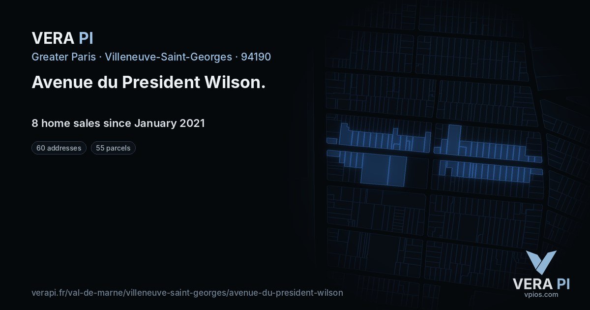 Avenue du President Wilson, Villeneuve-Saint-Georges at night – every parcel coloured by the prices around it, the street's own parcels lit