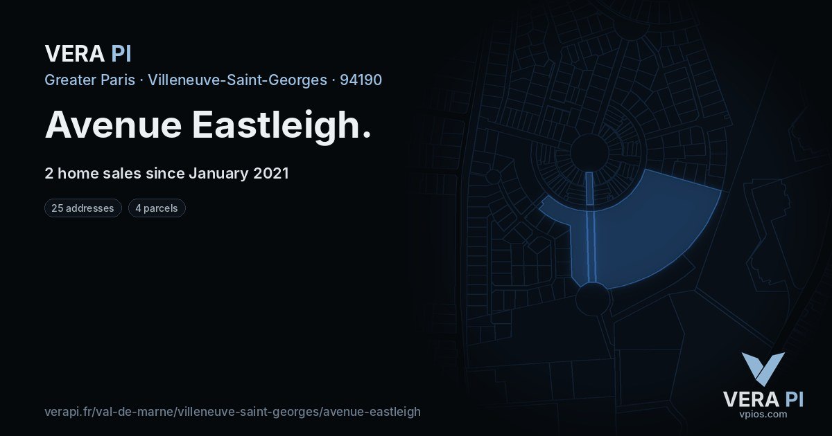 Avenue Eastleigh, Villeneuve-Saint-Georges at night – every parcel coloured by the prices around it, the street's own parcels lit