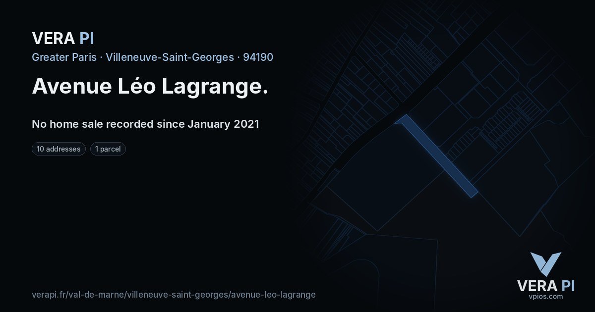 Avenue Léo Lagrange, Villeneuve-Saint-Georges at night – every parcel coloured by the prices around it, the street's own parcels lit
