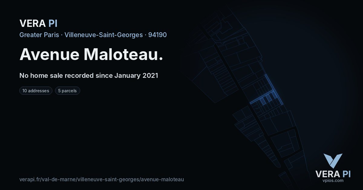 Avenue Maloteau, Villeneuve-Saint-Georges at night – every parcel coloured by the prices around it, the street's own parcels lit