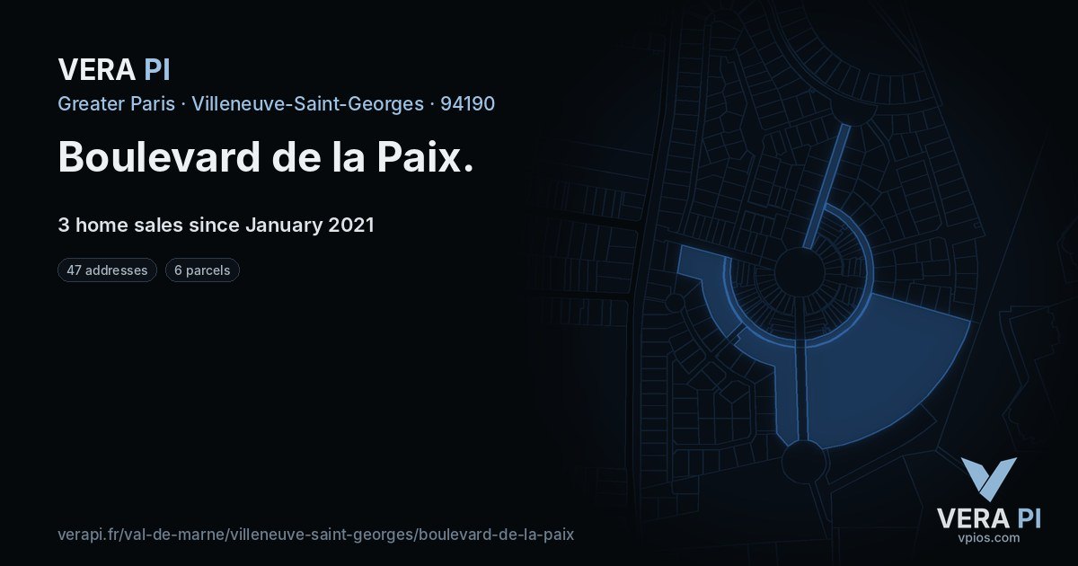 Boulevard de la Paix, Villeneuve-Saint-Georges at night – every parcel coloured by the prices around it, the street's own parcels lit