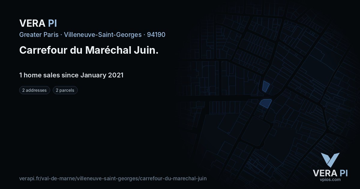 Carrefour du Maréchal Juin, Villeneuve-Saint-Georges at night – every parcel coloured by the prices around it, the street's own parcels lit