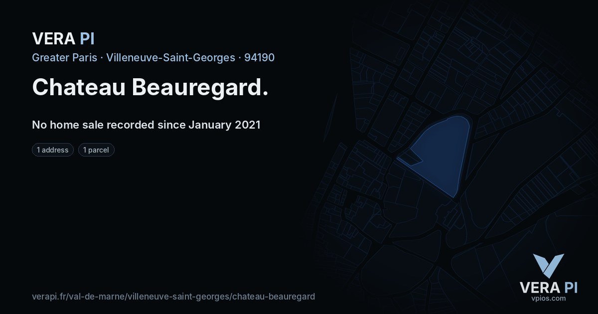 Chateau Beauregard, Villeneuve-Saint-Georges at night – every parcel coloured by the prices around it, the street's own parcels lit