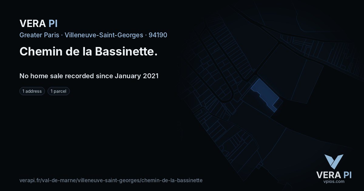 Chemin de la Bassinette, Villeneuve-Saint-Georges at night – every parcel coloured by the prices around it, the street's own parcels lit