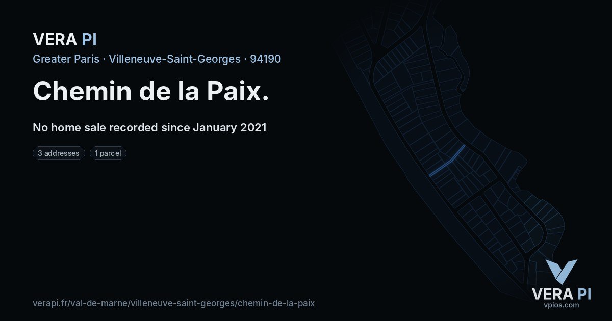 Chemin de la Paix, Villeneuve-Saint-Georges at night – every parcel coloured by the prices around it, the street's own parcels lit