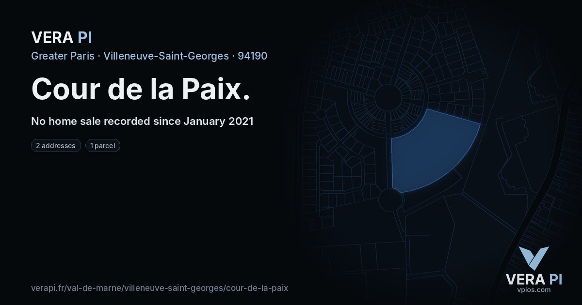 Cour de la Paix, Villeneuve-Saint-Georges at night – every parcel coloured by the prices around it, the street's own parcels lit