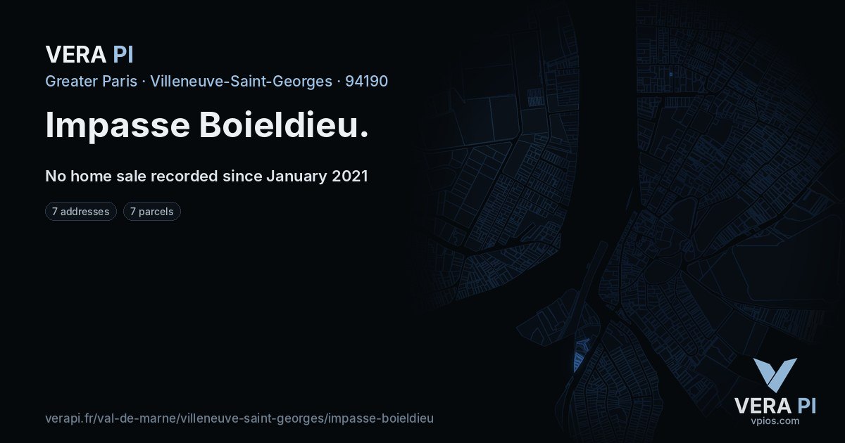 Impasse Boieldieu, Villeneuve-Saint-Georges at night – every parcel coloured by the prices around it, the street's own parcels lit
