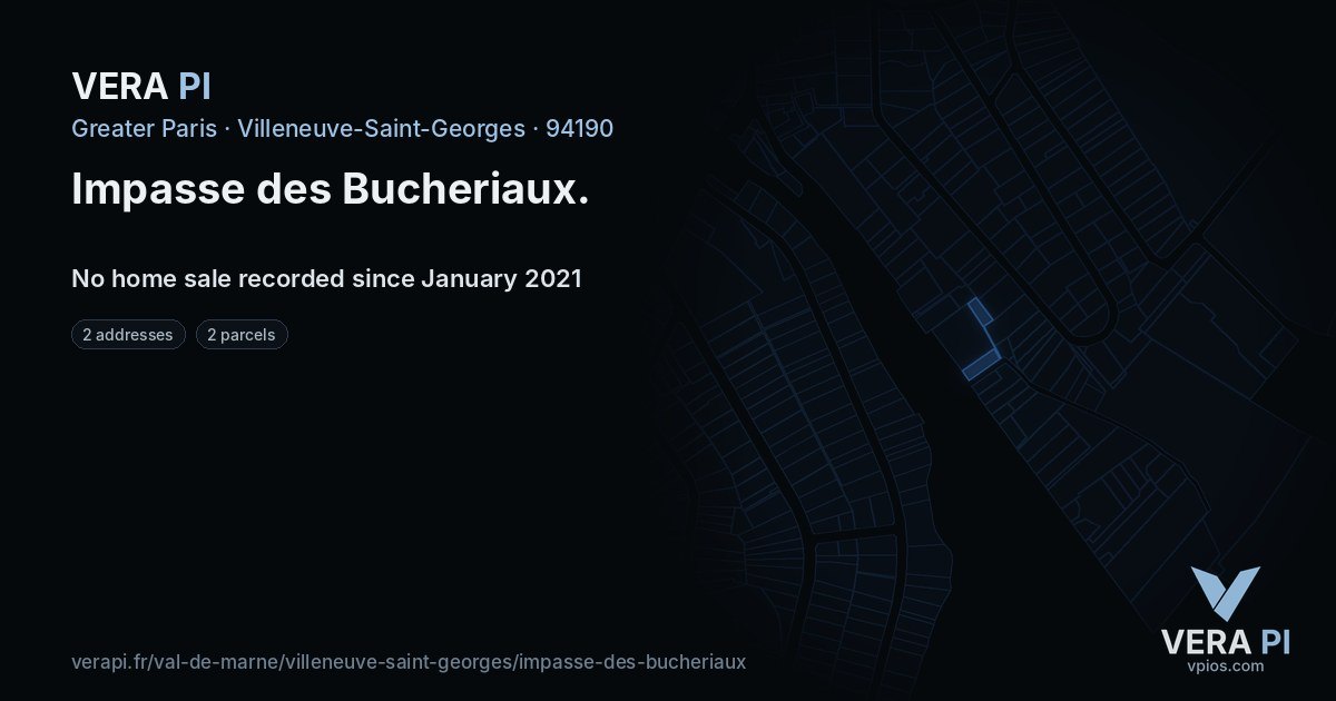 Impasse des Bucheriaux, Villeneuve-Saint-Georges at night – every parcel coloured by the prices around it, the street's own parcels lit
