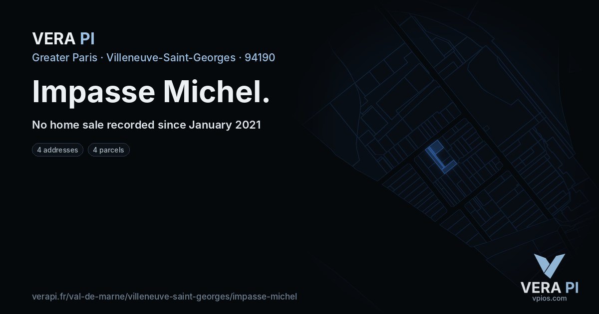Impasse Michel, Villeneuve-Saint-Georges at night – every parcel coloured by the prices around it, the street's own parcels lit