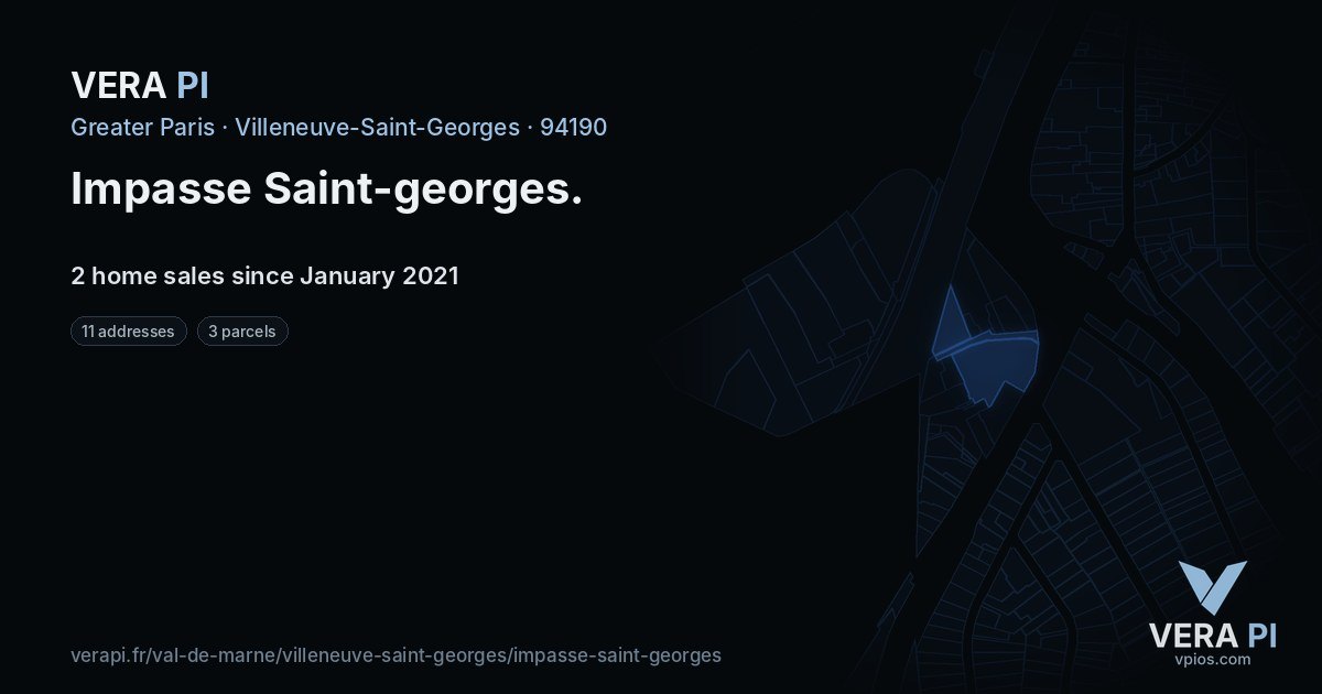 Impasse Saint-georges, Villeneuve-Saint-Georges at night – every parcel coloured by the prices around it, the street's own parcels lit