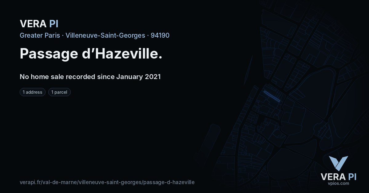 Passage d’Hazeville, Villeneuve-Saint-Georges at night – every parcel coloured by the prices around it, the street's own parcels lit