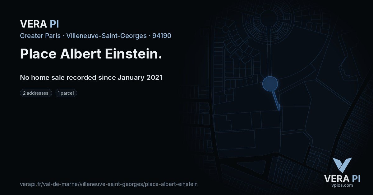 Place Albert Einstein, Villeneuve-Saint-Georges at night – every parcel coloured by the prices around it, the street's own parcels lit